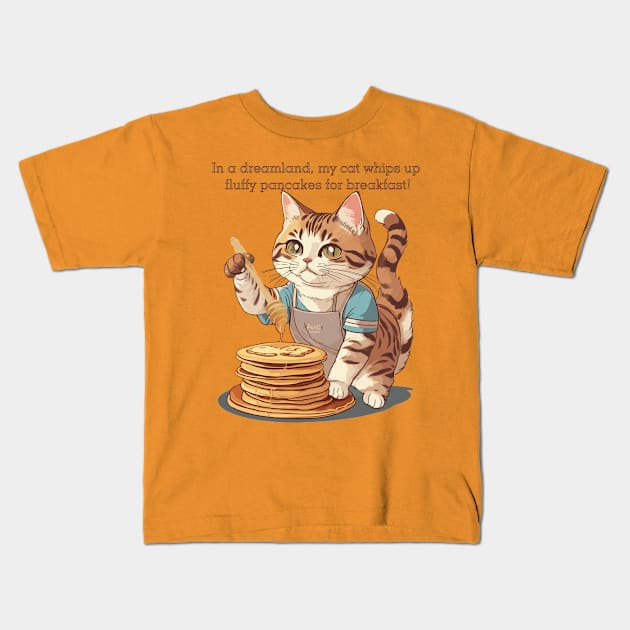 Cute Cat Whips Up Pancakes For Breakfast Kids T-Shirt by PetODesigns